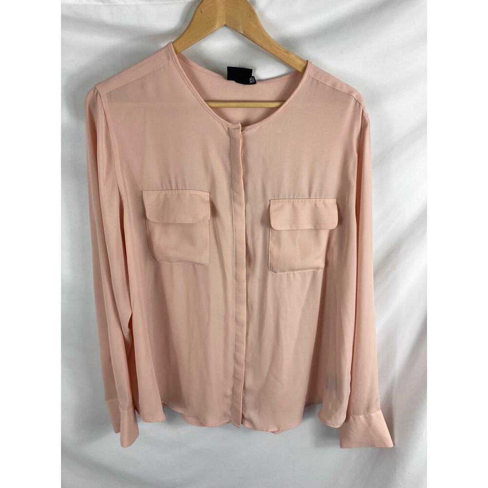 NWT Who What Wear Hidden Button Blush Pink Chiffon Shirt Size XXL